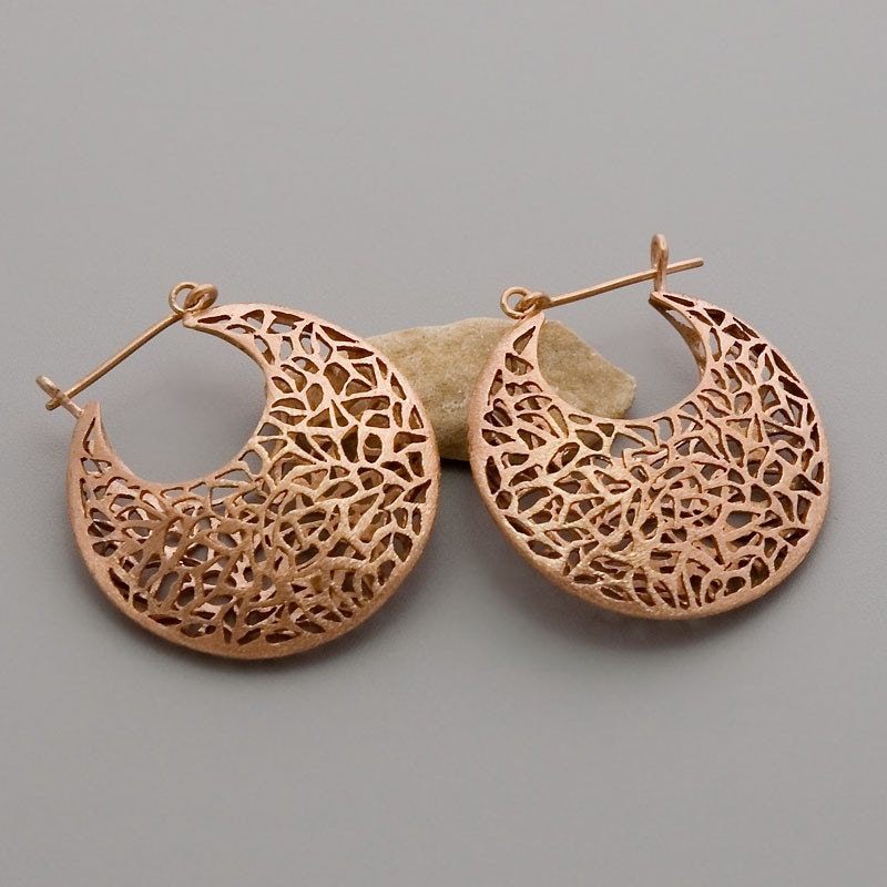 Rose Gold Lace Earrings - Large Rose Basket Earrings - Handmade 18k Rose Gold Plated Jewelry