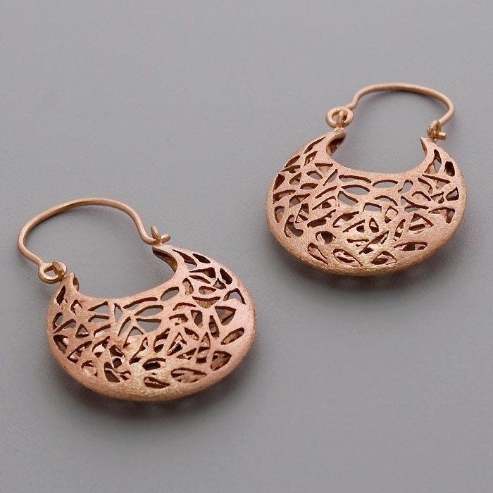 Rose Gold Lace Earrings - Small Basket Earrings - Handmade 18K Rose Gold Plated Jewelry