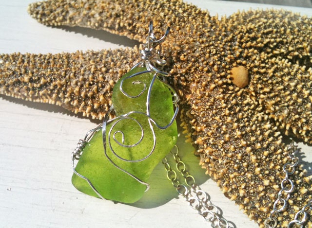 Twist of Lime - Sea Glass Sterling Silver Necklace