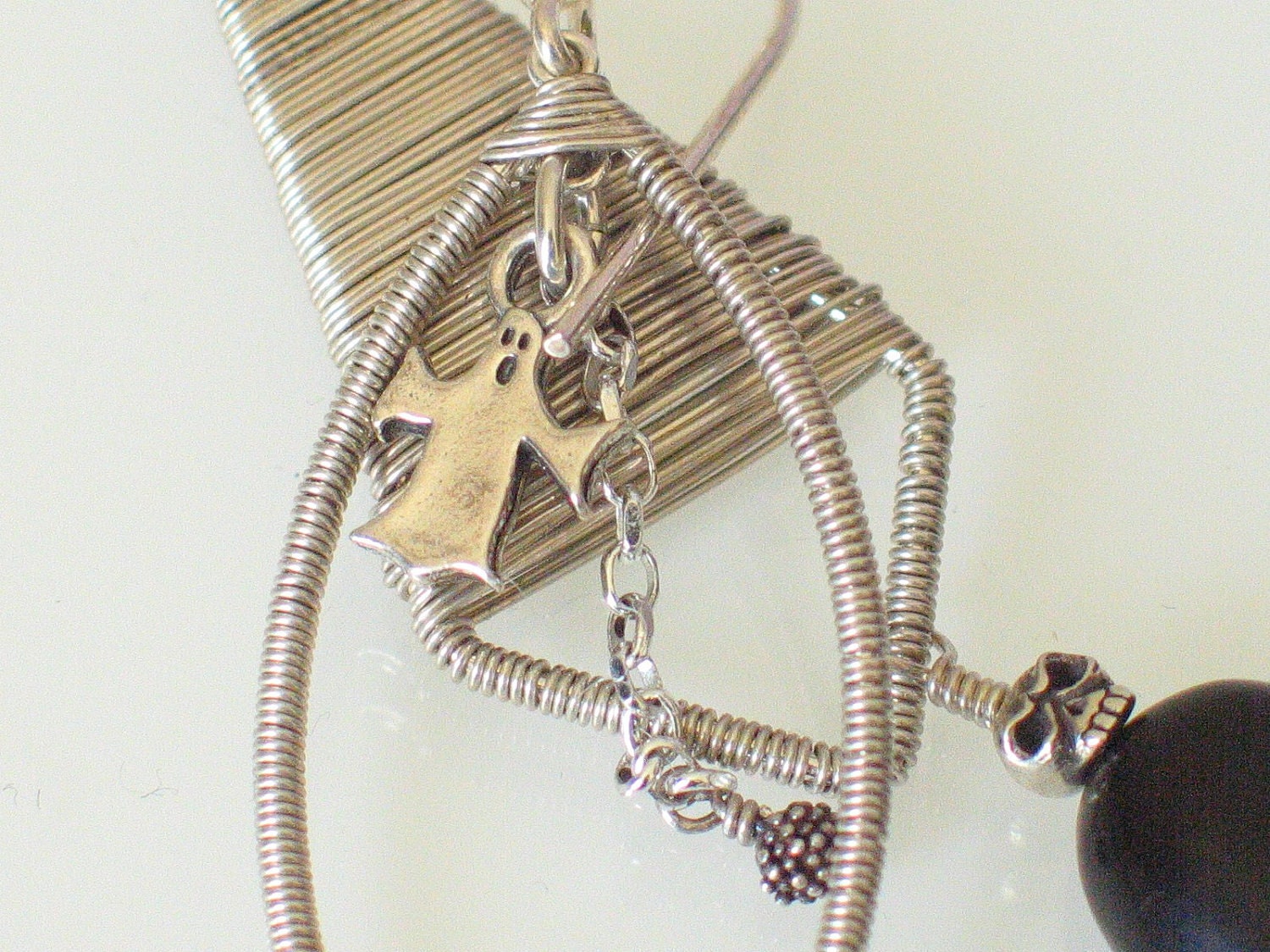 Halloween Jewelry - Ghost  Earrings - Skull Earrings - Sterling Silver Charms -  Wire Wrapped