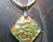 Fused Glass Pendant with ribbon necklace: Lemon Frost