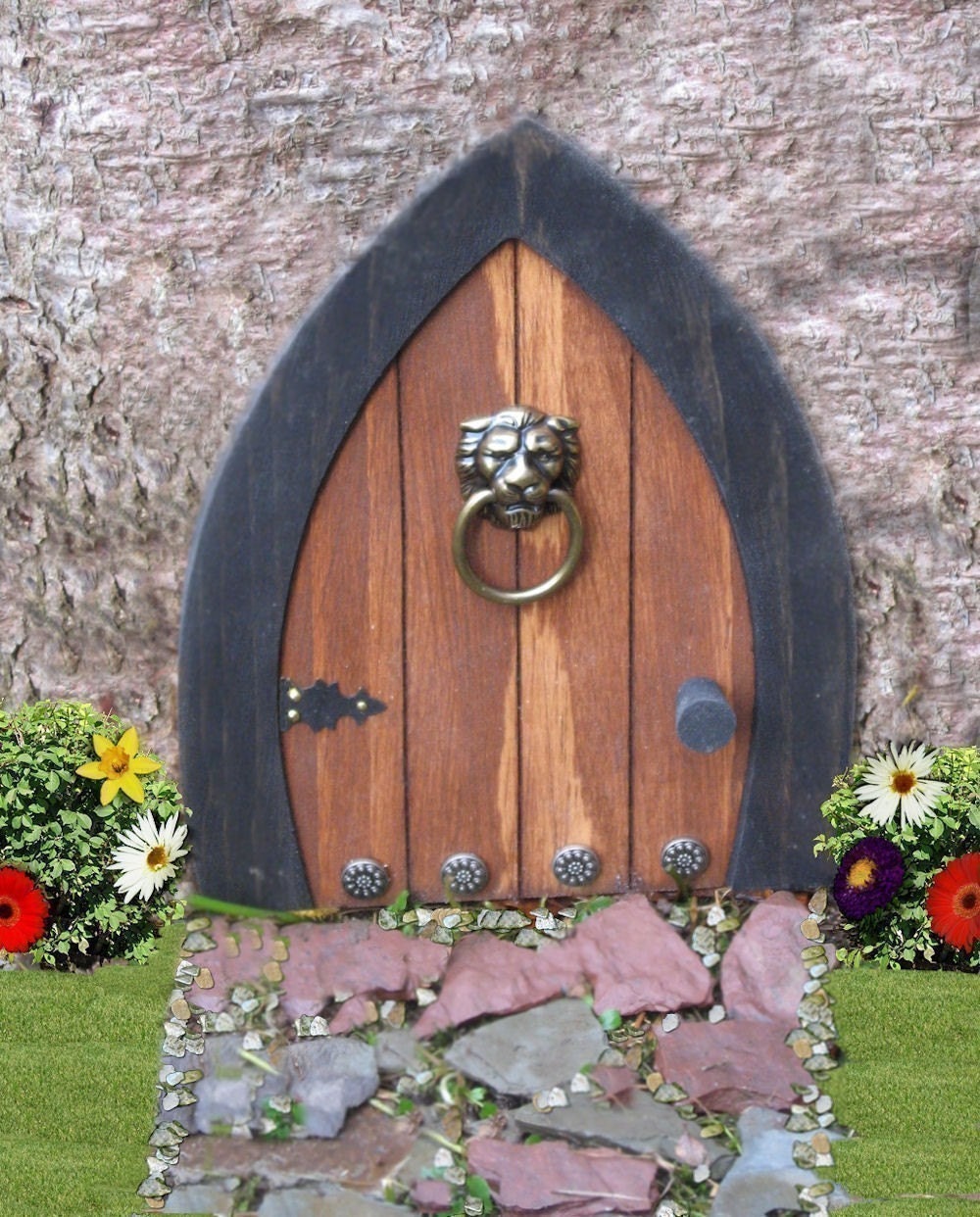 Gnome doors, Fairy Doors, Faerie Doors, Elf Doors, 9 inch with Lion Knocker.