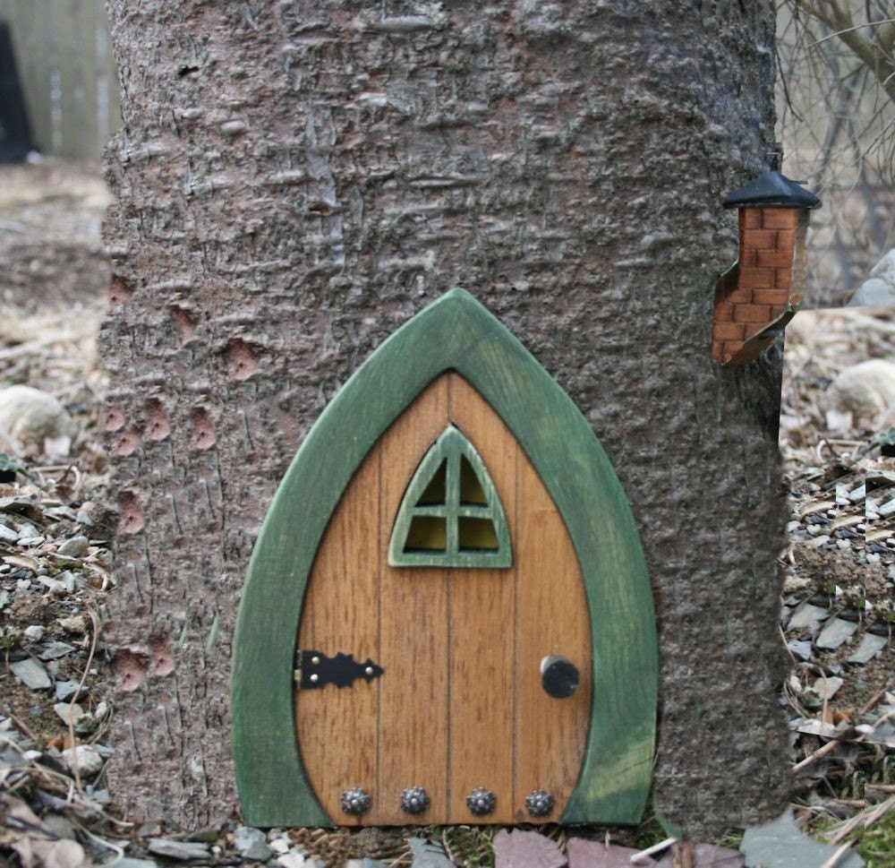 Faerie Doors, Fairy Doors, Gnome doors, Elf Doors, Hobbit Doors 9 inch with leafy green frame.