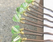 Peridot Crystal Hair Pins - Light Green Swarovski (set of 6 bobby pins) - embellishingyou Peridot Crystal Hair Pins - Light Green Swarovski (set of 6 bobby pins) - embellishingyou