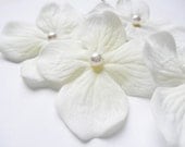 White Flower Hair Pins Ivory Swarovski Pearl Hydrangea (set of 5 bobby pins)