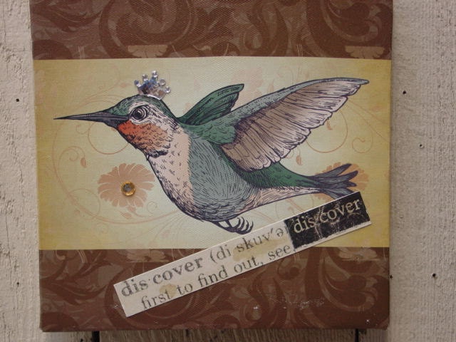 HALF PRICE SALE / hummingbird canvas collage / wrapped canvas altered print /  spring home decor / cottage chic
