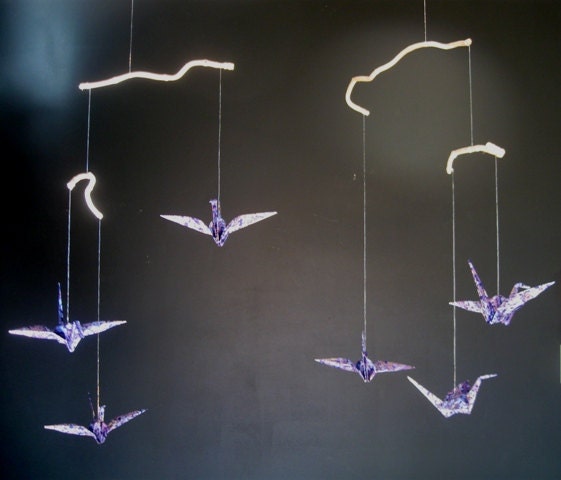 Origami Crane Large Mobile with Stunning Purple Washi Paper