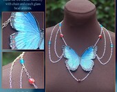 Blue Morpho Art Nouveau Chain Czech Glass Necklace