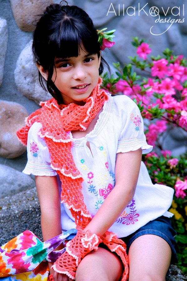 Coral Reef Scarf, Gloves and Pin 3pc set Crochet Pattern/Ebook PDF