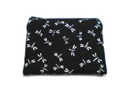 Pocket Zipper Case Change Purse Black and White Dragonflies
