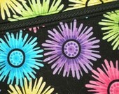 Cross Body Hipster Kindle Case Kindle Cover Ereader Cover Purse with Adjustable Strap - Black with Colorful Starburst Flowers