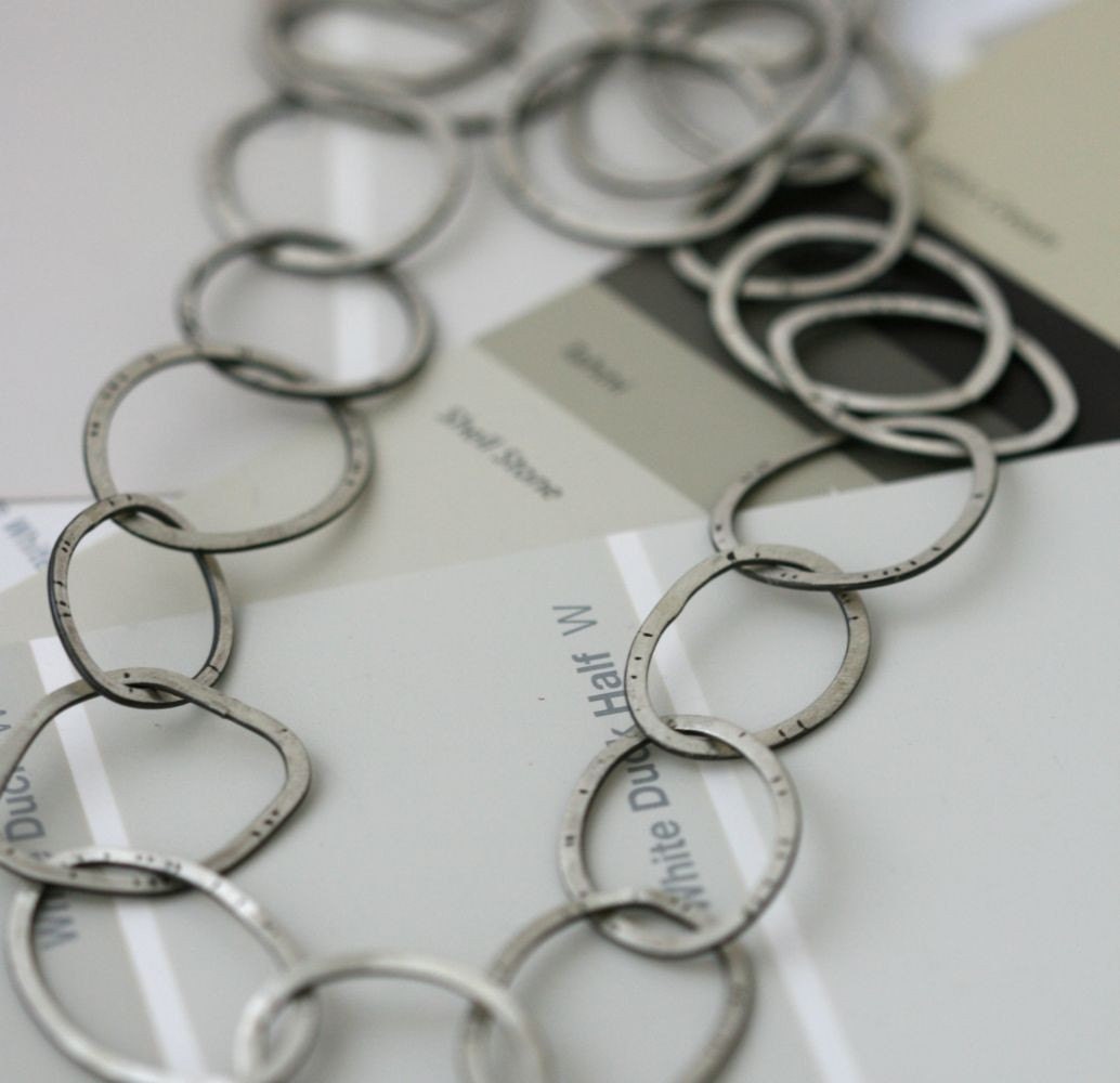 Irregular Link Chain - Embossed Sterling Silver Necklace