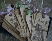 Read Me tags/ bookmarks - alice in wonderland inspired - choice of ribbon and character - set of 10
