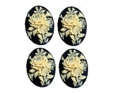 4pc vintage style floral spray cameo in black and white 25x18mm