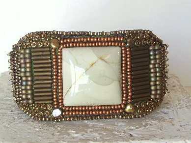 Square Cut Willow Creek Jasper Embroidered Bracelet