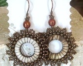 Flirty Bead Edged Shell Circlet Earrings Copper Ear Wires
