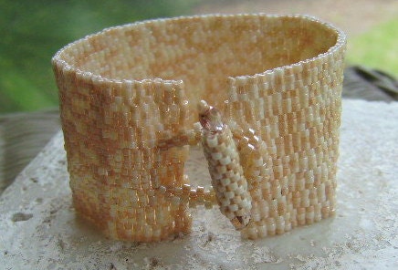 Creamy Latte Beadwoven Cuff Bracelet with Toggle