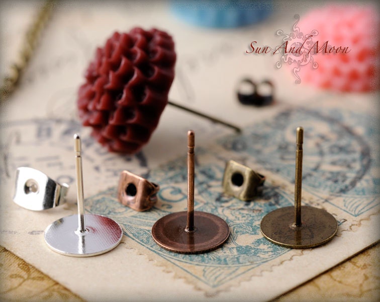 40pcs Earring Posts with Stops - Mix and Match Finishes - Silver, Antique Bronze, and Antique Copper - EPS