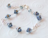 Lampwork Glass Bead Swarovski Crystal Sterling Silver Wire Wrapped Bracelet