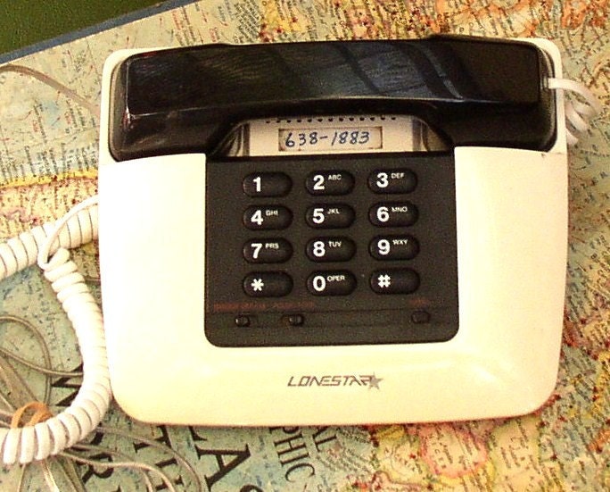 VINTAGE BUTTON TELEPHONE, ebony and ivory, desk, table, redial, retro phone, Lonestar