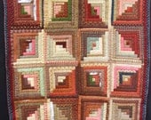 Great LOG CABIN QUILT, 19th C top, newer back, needs tlc on some logs....wonderful fabric and graphics