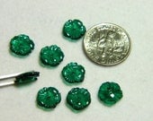Vintage West German 5 Petal Clear Emerald Fluted Flower Glass Beads (8)
