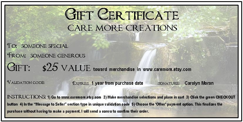 Gift Certificate - 25 Dollars - Care More Creations