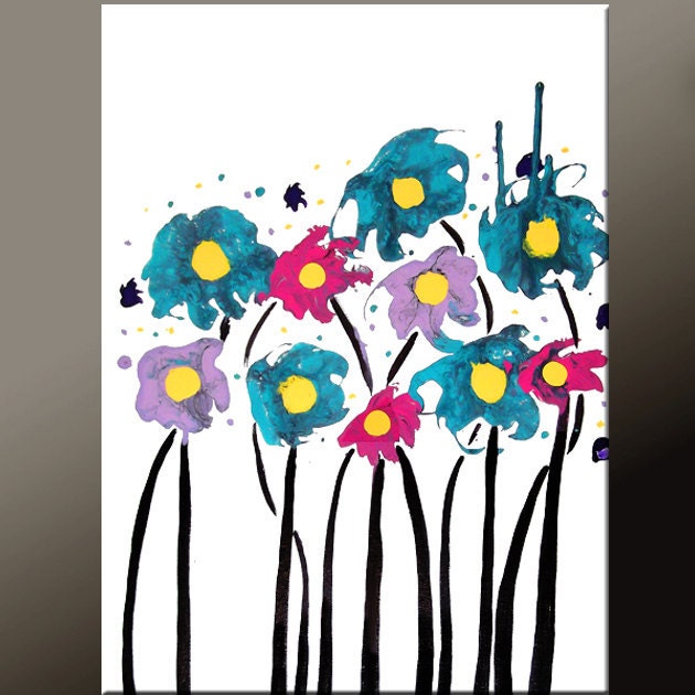 Abstract Flroal Garden Art Original Painting 18x24 Contemporary Modern Art on Canvasby Destiny Womack - dWo -  Wild Flowers ON SALE