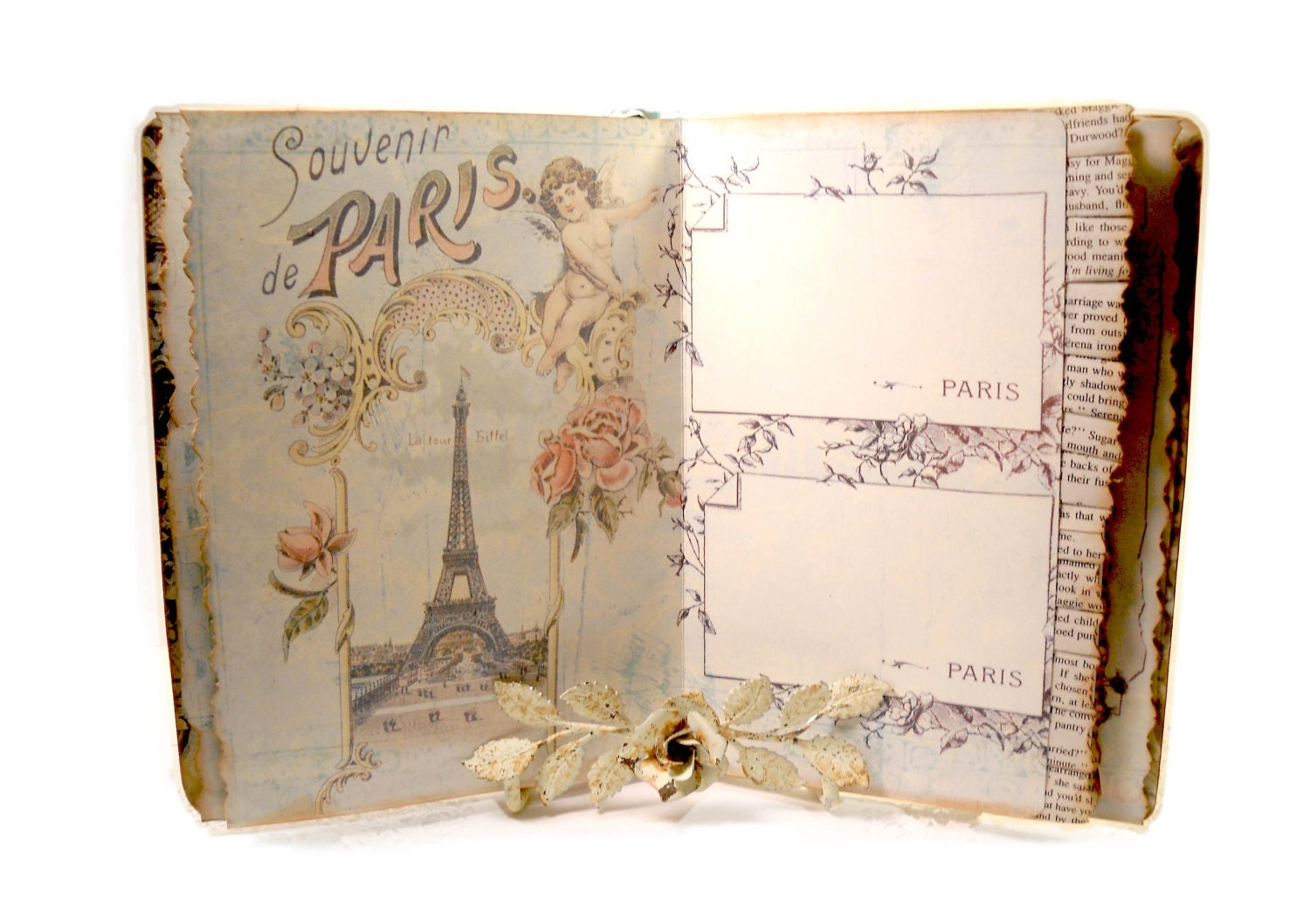 Paris Travel Journal, Paris Ephemera Journal, Eiffel Tower Journal, Souvenir journal, Moulin Rouge, Handmade Art Journal