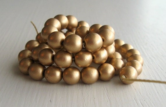 50 Matte Gold 6mm Rounds - Czech Glass Beads - fivesisters