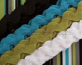 8 Yds 5/8-inch RIC RAC Trim - Lagoon - 2 Yds Each Black, Turquoise, Chartreuse, White