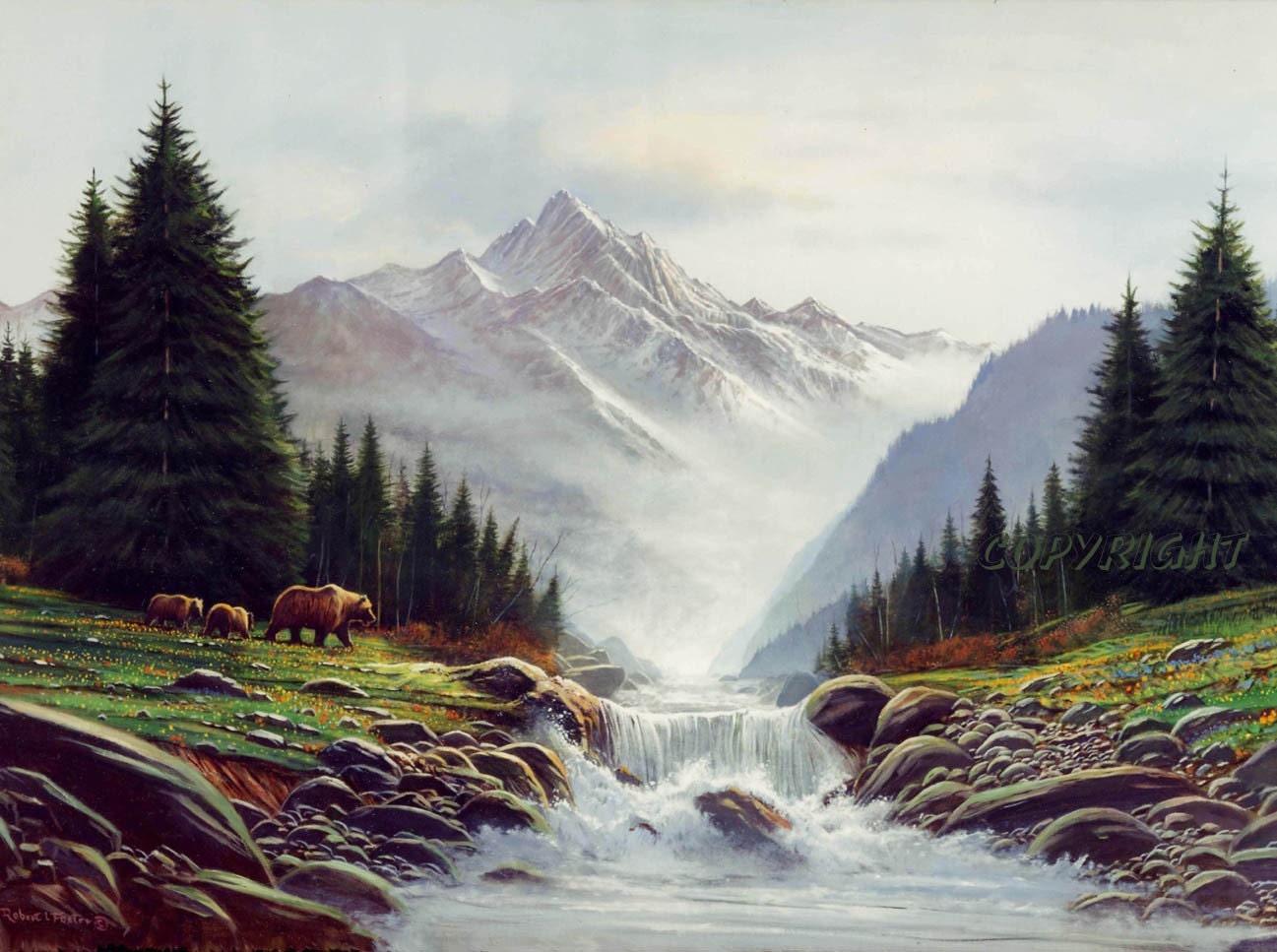 art landscape wildlife BEAR MOUNTAIN wilderness bears river