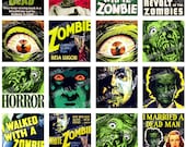 ZoMBiES - Digital Printable Collage Sheet - Retro B-Movie Horror Posters, Cult Classic Films, 1" Square or Scrabble Tile, Instant Download