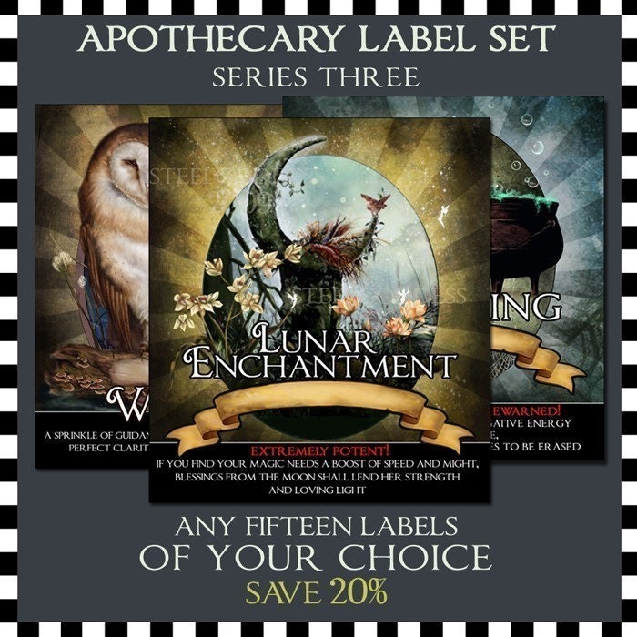 APOTHECARY LABEL SET - Series Three - Any 15 - Instant Savings