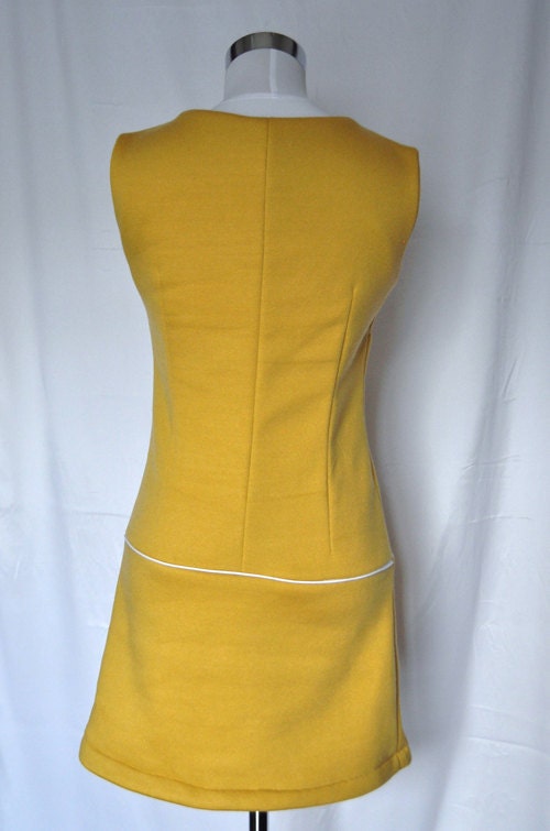 60's Inspired Drop Waist Mustard Yellow Mini Dress