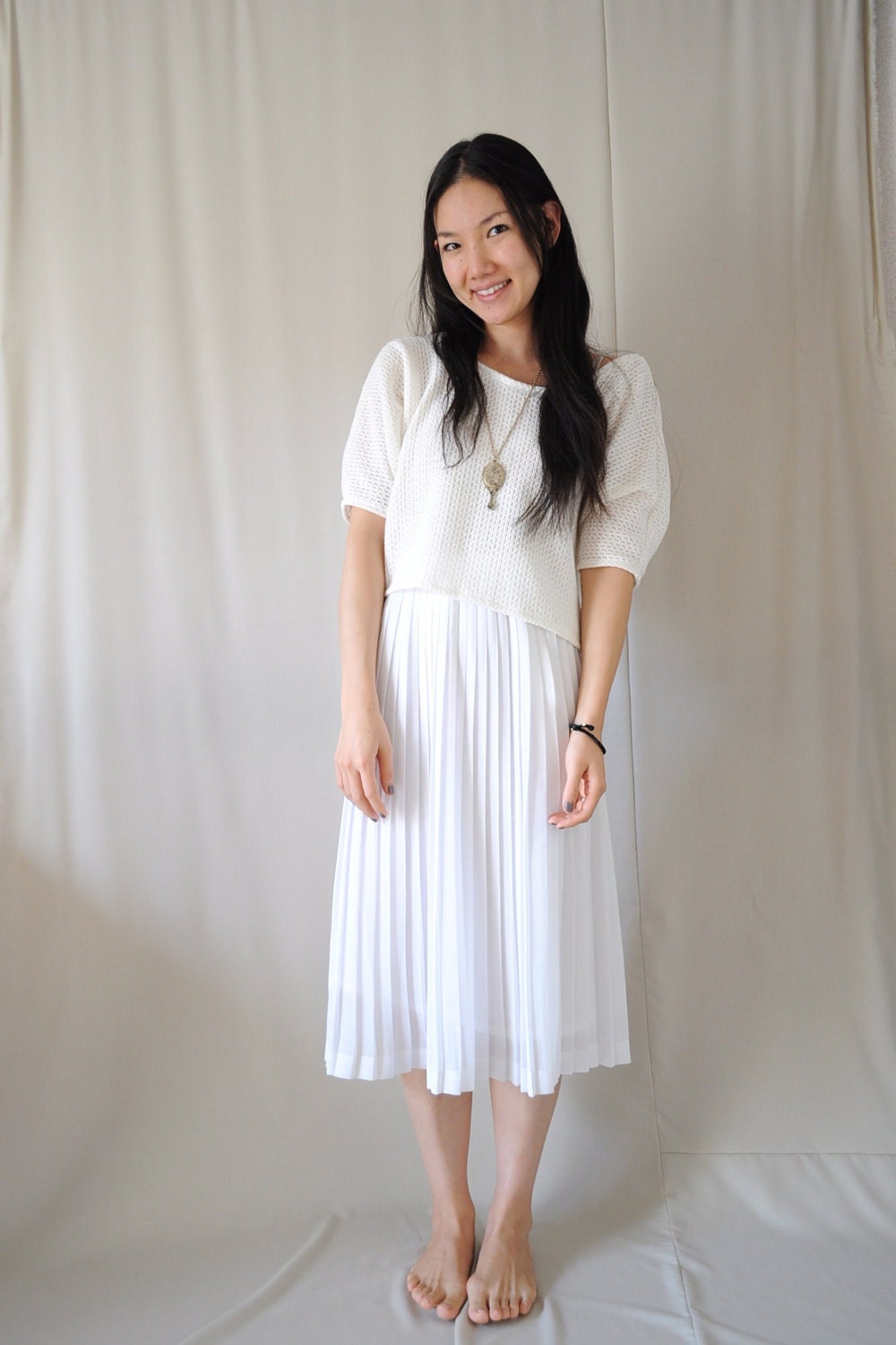 BLACK FRIDAY SALE Cream Color Bat Sleeve Knit Top
