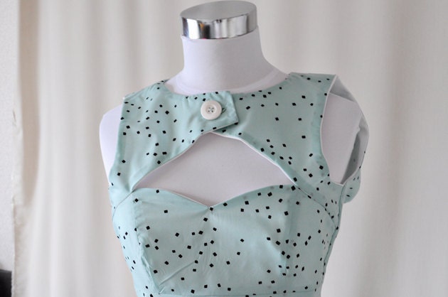 SALE Mint Chocolate Chip Sweet Heart Neckline Dress - Peek-A-Boo Key Hole - Cut Out - S