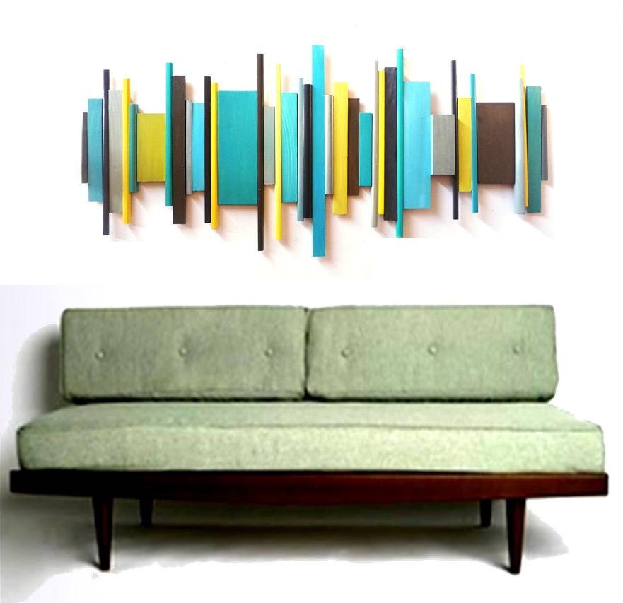 modern geometric abstract painted wood wall sculpture - 32x16 -  by Rosemary Pierce