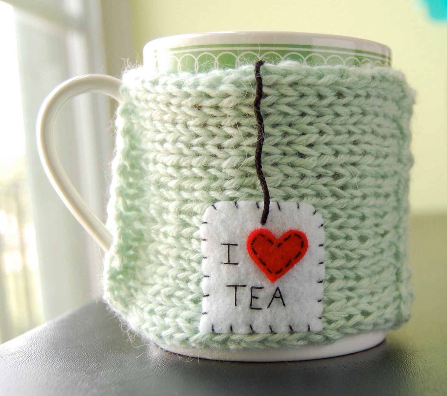 Personalized Tea Mug Cozy - Mint Green Custom Coffee Cosy