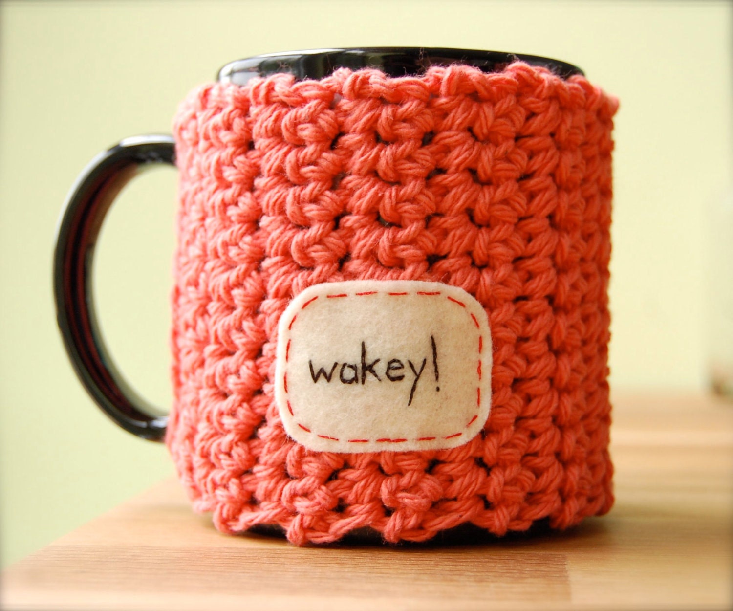 Wakey Coffee Mug Cozy Tangerine Crocheted Tea Cup Cosy Made to Order