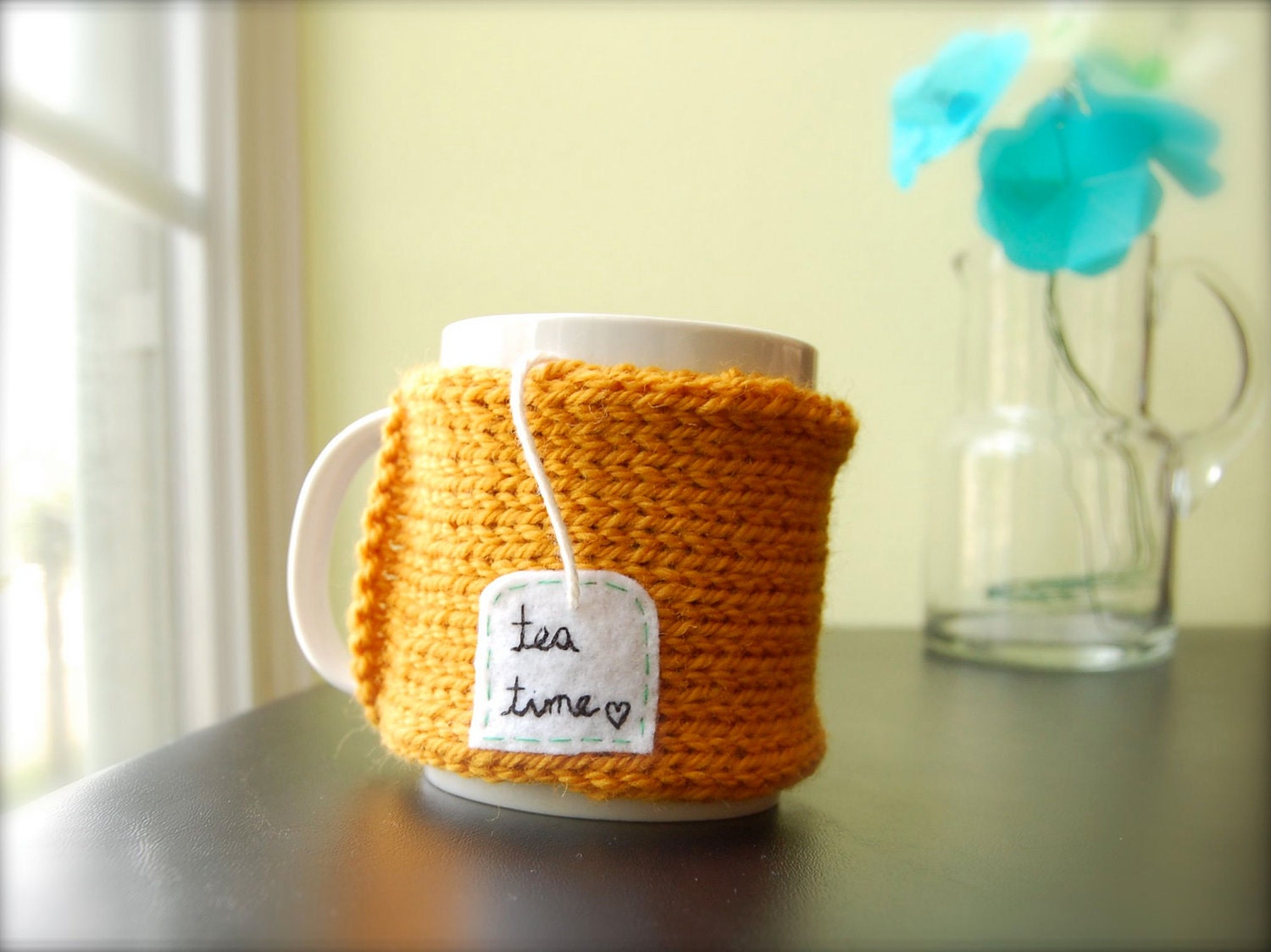 Personalized Tea Mug Cozy Knitted Pumpkin Orange Cup Cozy