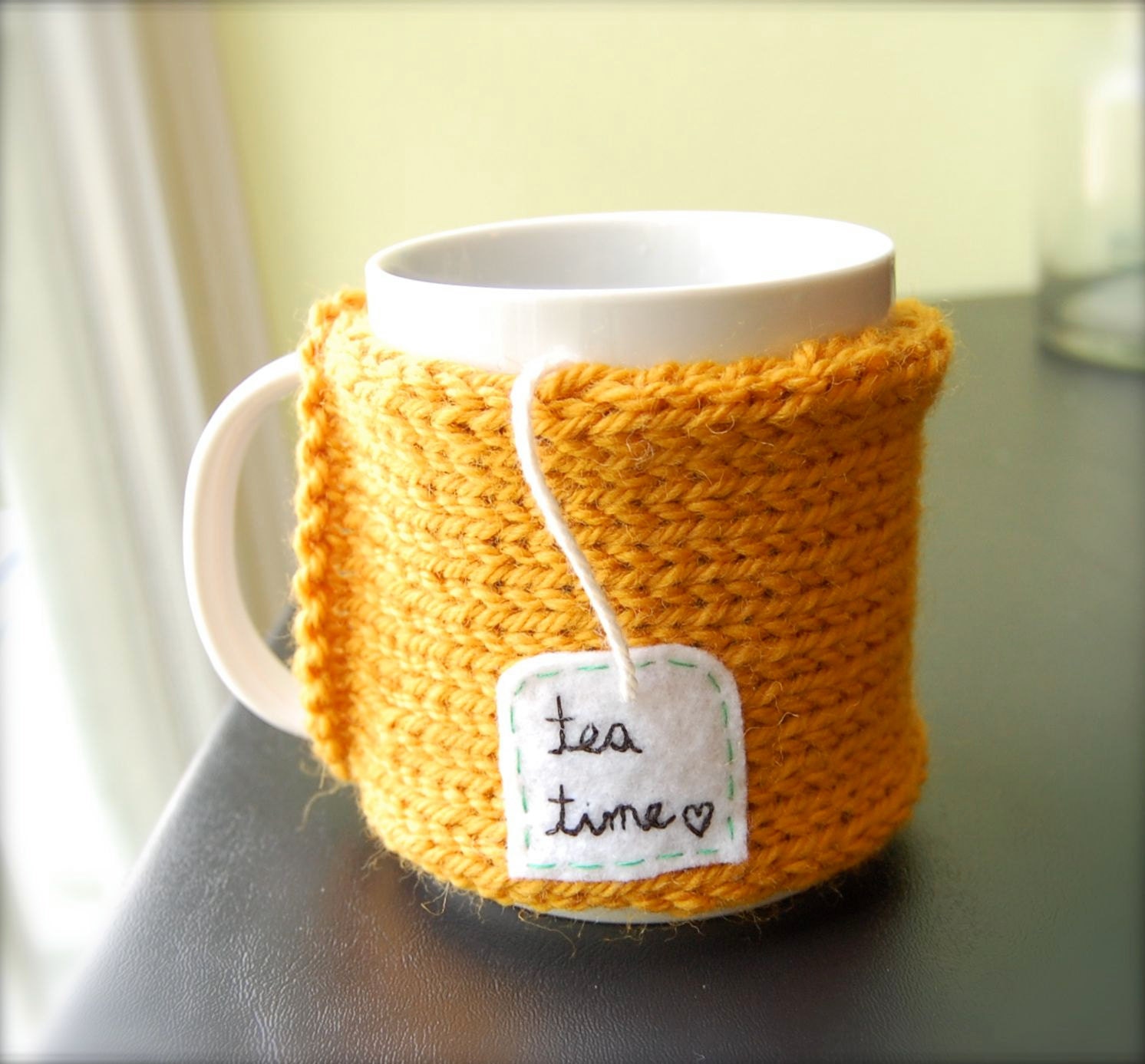 Personalized Tea Mug Cozy Knitted Pumpkin Orange Cup Cozy