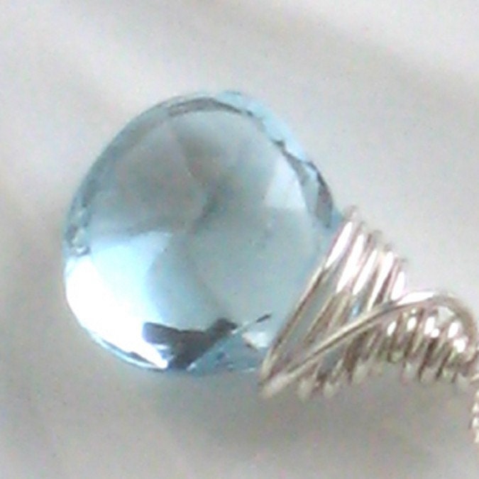 Blue Topaz Briolette Drop Pendant  in Sterling silver, Wire Wrapped Blue Gemstone, Pendant, Add On Charm, personalized
