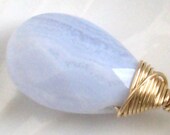 Blue Lace Agate Briolette  Pendant - Wire Wrapped in  14k Gold Fill