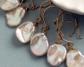 Set of 3 Keshi Pearl Earrings, Freshwater Pearl Drops, wire wrapped, 14k Gold fill, Bridesmaid gift, wedding party, bridesmaid earrings