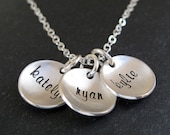 Personalized Name Necklace - Hand Stamped Jewelry - Sterling Silver Charms - Domed Discs - Mommy or Mother's