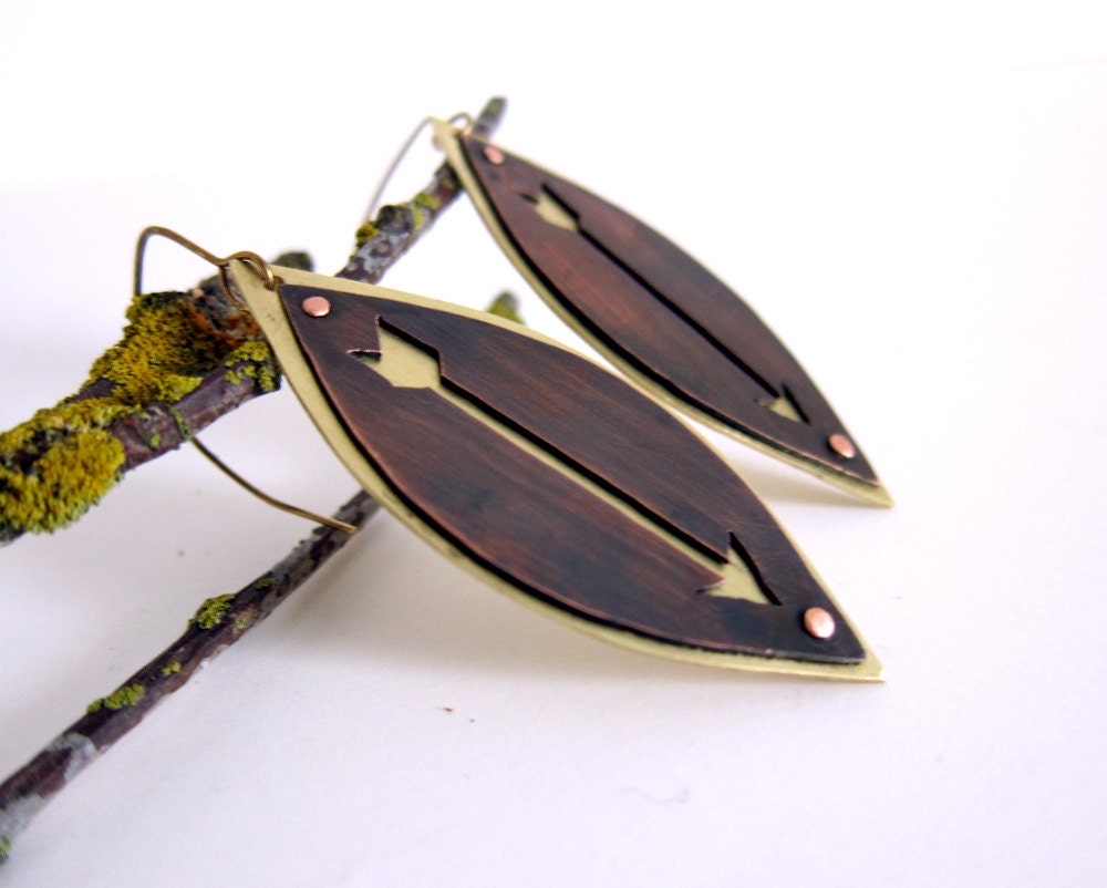 Pointed Arrows Brass and Copper Rivited Earrings