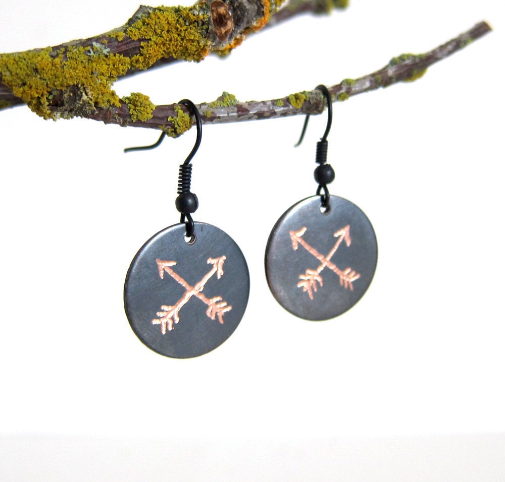 Petite Arrows Egraved Ox Copper Earrings
