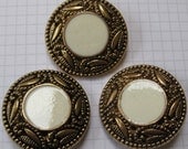 3 Large Gold and Ivory Shank Buttons
