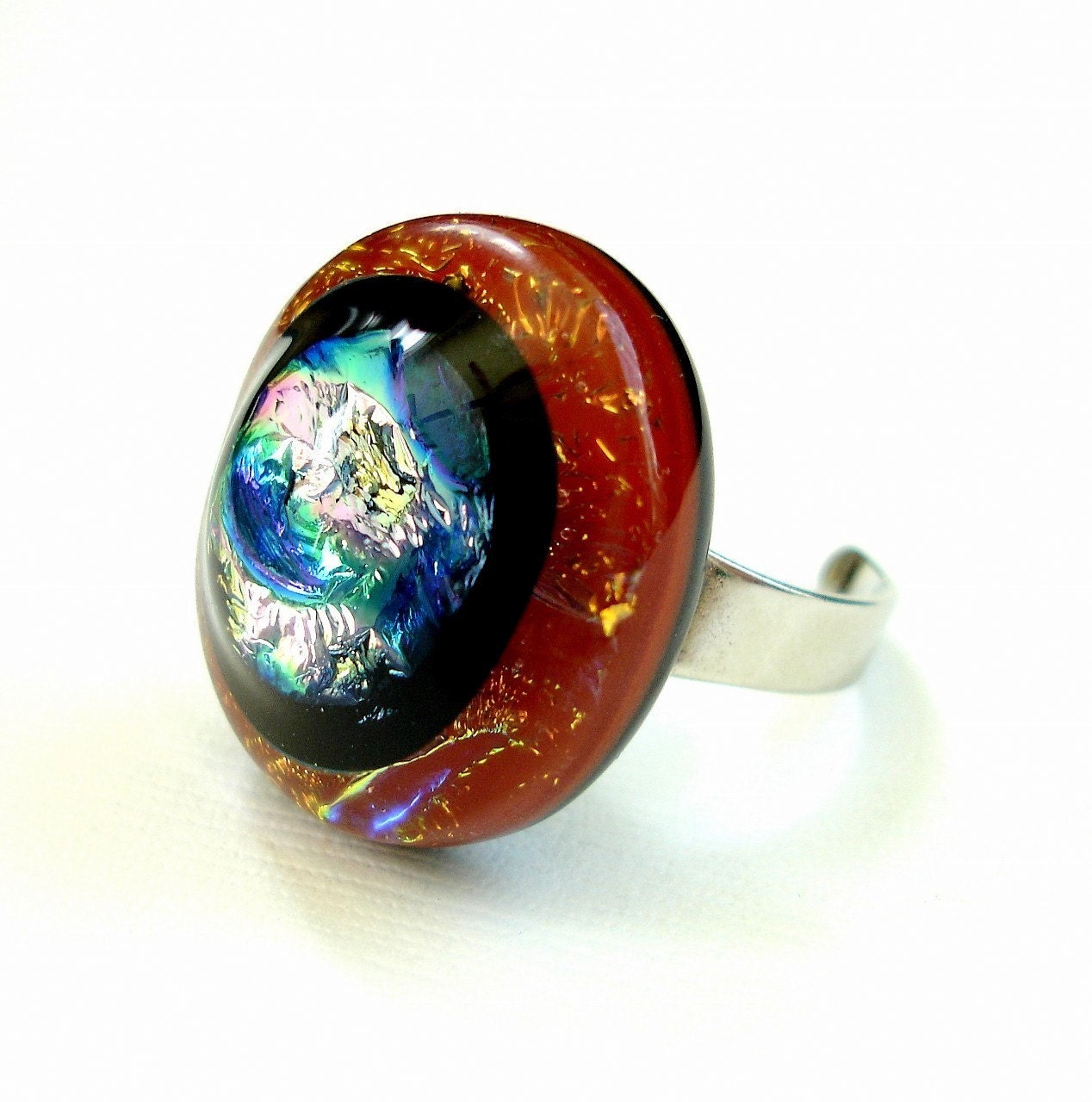 Opulent Oval Fused Glass Ring
